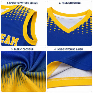 Ensemble de maillot de basket-ball pour homme, dégradé bleu et jaune, sublimé, sans manches, col en V - Product Image 6