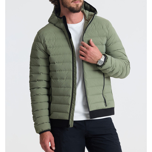 <b>Men's</b> Hooded Puffer <b>Jacket</b> Olive Green Polyester Windproof Casual Autumn Wear Slim Fit Zipper Closure Solid Color - Product Image 1