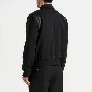Men's Black Bomber Jacket Turn-down Collar <b>Covered</b> <b>Button</b> Closure Fleece Material Casual Style Eco-friendly Slim Winter Wear - Product Image 1