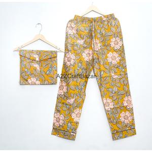 Women's Cotton Pajama Set Soft Long Sleeve Floral Printed Casual Comfortable Nightwear <b>Dress</b> <b>Elastic</b> Waist Breathable Summer - Product Image 5