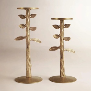Candélabre de luxe en métal doré, 2 lumières, porte-bougie floral, chandelier vintage en forme de tige d'arbre avec oiseau pour la maison et la table de mariage - Product Image 5