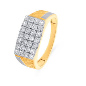 Sturdy Succession <b>Men</b> Diamond <b>Ring</b> Luxury 18K Yellow Gold <b>Men's</b> Rectangular Diamond Cluster <b>Ring</b> - Product Image 1