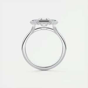 Anillo de compromiso con halo oculto y halo decorativo de diamantes cultivados en laboratorio de corte Asscher de 2.76 quilates con piedras laterales redondas y en forma de baguette. - Product Image 3