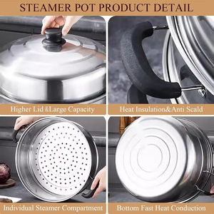 Olla Vaporera Premium para Cocina con Tapa de Vidrio Templado, Cuerpo de Acero Inoxidable Resistente, Base Compatible con Inducción - Product Image 4