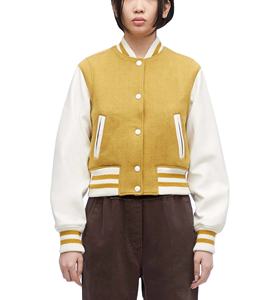 Chaqueta Varsity de Mujer de Alta Calidad con Mangas de Cuero y Lana, Logotipo Personalizado, Bordado Chenille, Chaquetas Varsity Cortas para Mujer - Product Image 1