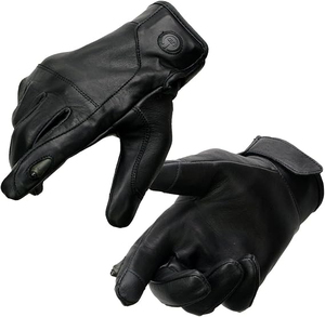 Gants de moto en cuir noir pour homme Samroz Sports avec écran tactile et lumière LED sur les doigts - Product Image 1