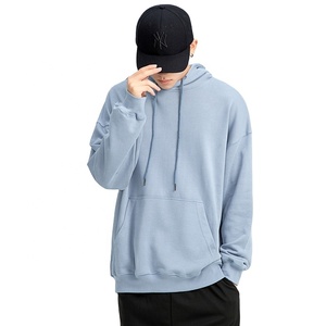 2021 Latest OEM Men's Drop Shoulder Heavy Weight Plain Drawstring Hoodie With Kangaroo Pocket Men's Pullover Hooded Sweat Shirt - Product Image 2