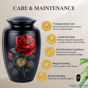 Urna Funeraria de Estilo Europeo con Rosa Negra y Diseño Floral Rojo para Cenizas de Adultos, Ecológica y Personalizable - Product Image 5
