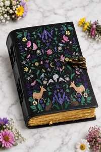 Journal relié en spirale en cuir de cerf, couverture rigide, motif floral, fait main, style vintage - Product Image 3