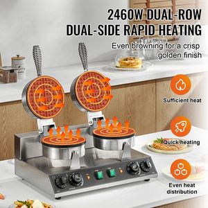 Gaufrier professionnel double face 2460W en acier inoxydable antiadhésif à température contrôlée pour la cuisson des gaufres - Product Image 2
