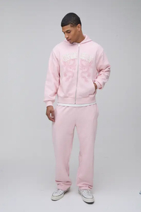 Unisex <b>Pink</b> Hooded Fleece Lightweight <b>Tracksuit</b> <b>Set</b> Solid Full Length Zipper Front Casual Streetwear Autumn Wear 2 1 Design - Product Image 2