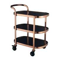 Chariot de bar en verre en forme de Z, doré et luxueux, avec grandes roues de chariot, chariot à vin roulant à 2 niveaux, élégant chariot de service pour boissons, idéal pour les hôtels