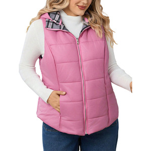 Nuevo Diseño, Chaleco Largo Acolchado sin Mangas para Mujer, Color Sólido, con Capucha, Chaleco Acolchado de Algodón sin Mangas para Mujer - Product Image 1