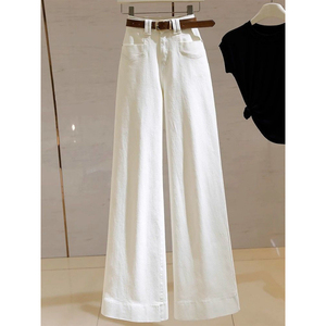 Jeans de Mezclilla Blancos de Cintura Alta y Pierna Recta, Estilo Casual de Verano, Corte Regular, Peso Medio, con Bolsillos - Product Image 2