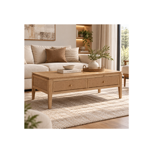 Mesa de Centro Moderna de Madera de la Colección ELYSIUM, 2 Cajones, Frente con Textura Tejida, Muebles Naturales para Sala de Estar - Product Image 1