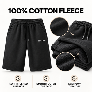 <b>Mens</b> Three Quarter Cotton Fleece <b>Shorts</b> <b>Knee</b> <b>Length</b> Elastic Drawstring Waist Side Pockets Relaxed Fit Anti-Wrinkle Eco-Friendly - Product Image 6
