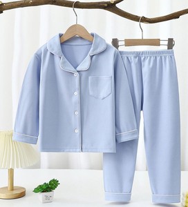 Ensemble de pyjama côtelé à manches longues pour filles avec bordure blanche et fermeture boutonnée sur le devant - Product Image 5
