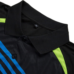 Polo à manches courtes rayé bleu et vert fluo pour homme, séchage rapide, tricoté, sportif et décontracté - Product Image 6