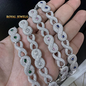 <b>Iced</b> <b>Out</b> Infinity Link Moissanite Bracelet Cuban <b>Chain</b> Jewelry Round Brilliant Cut Unisex Party Gift - Product Image 1