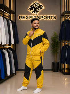 ชุดวอร์ม REXFIT SPORTS 2026 รุ่นสั่งทำพิเศษสำหรับผู้ชาย สีเหลืองดำ ผ้าไนลอน เสื้อแจ็คเก็ตและกางเกงขาสั้น ชุดกีฬาสองชิ้น น้ำหนักเบา ซิปเต็มตัว - Product Image 4