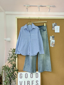 L841 Women's Striped <b>Long</b> Sleeve Shirt Relaxed Fit Soft Cotton Linen Blend Button Down Casual Pocket Blouse <b>Top</b> - Product Image 5