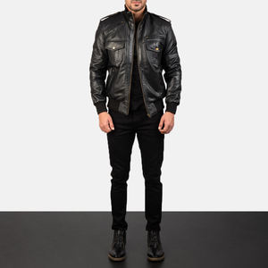 High Quality Soft Cowhide <b>Leather</b> Windproof Zip <b>Jacket</b> for Men Custom <b>Retro</b>-Style 'Stone Worn' Slim Fit Standard Thickness - Product Image 1