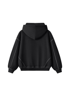 New Arrival Fashion Trend Black <b>Zip</b> <b>Hooded</b> Sweatshirt Contrast Stitching Thick Warm Fleece Fabric Comfortable Autumn Wear - Product Image 6