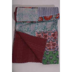 ผ้าห่มปักลายคันธาทำมือจากผ้าฝ้ายสไตล์อินเดียโบโฮ ผ้าคลุมเตียงแบบสองด้าน ของตกแต่งบ้าน - Product Image 6