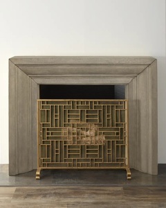 Architectural <b>Grid</b> Design <b>Metal</b> Fireplace Screen with Heavy Duty Mesh Spark Guard Freestanding Hearth Protector Gold Finish - Product Image 2