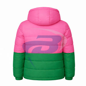 Alfa |   Kapa |   Chaqueta Acolchada de Invierno con Capucha Rosa y Verde de Alpha Sorority, con Logotipo Frontal Personalizado de la Hermandad Griega AKA - Product Image 3