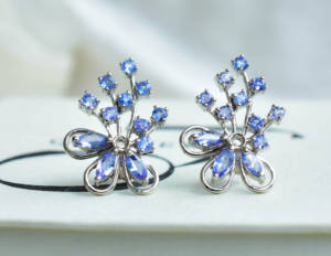 Pendientes de Plata de Ley 925 con Tanzanita Natural Azure Meadow, Diseño Floral en Racimo Marquise - Product Image 6