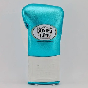 No Boxing No Life, gants de boxe bleus et blancs, sur mesure, en cuir de vache véritable, faits à la main, gants d'arts martiaux pakistanais à lacets. - Product Image 5
