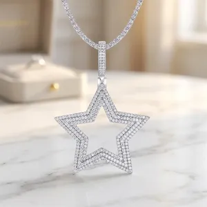 Collier pendentif étoile Moissanite glacé, bijou étoile étincelante pour cadeau de fête tendance - Product Image 3