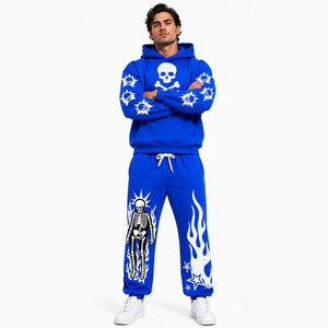 Chándal con Capucha Azul de Algodón para Hombre, Estampado de Calavera, Estilo Urbano, Informal, para Otoño, Transpirable, de Peso Medio - Product Image 2