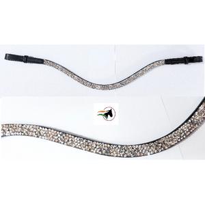 Sangle de frontale pour cheval à changement rapide avec cristaux de roche, en cuir plat et fin, système auto-agrippant, équipement équestre - Product Image 1