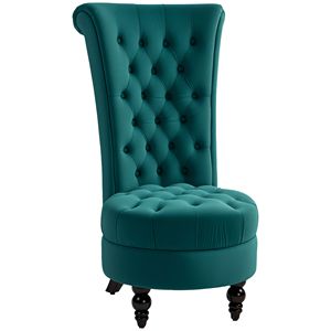 Poltrona Verde Retrò Senza Braccioli con Schienale Alto e Trapuntatura, Sedia Imbottita in Tessuto per Soggiorno, Sala da Pranzo, Camera da Letto - Product Image 1