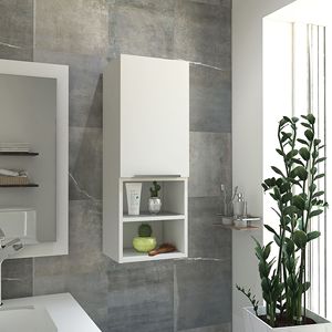 Mobiletto da Bagno Mila a Singola Anta Bianco con Due Ripiani Interni e Due Esterni - Product Image 1