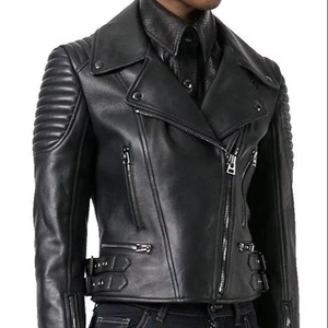 Chaqueta de Motociclista de Cuero Genuino para Mujer, Color Sólido, Manga Larga, Cierre de Cremallera, Cuello Abierto, Estilo Biker, para Otoño - Product Image 6