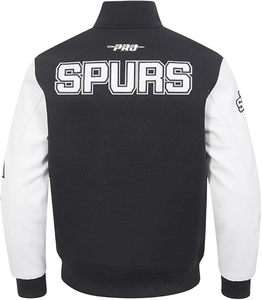 Chaqueta Bomber de los San Antonio Spurs, Bordada, 100% Transpirable, de Secado Rápido, Poliéster/Cuero, con Ribete en Contraste Blanco y Negro, Clásica para Adultos - Product Image 2