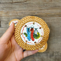 Ensemble de sous-verres classiques vietnamiens faits à la main en rotin, osier, jacinthe d'eau et bambou, motif floral, décoration de vacances, cadeau TUYET DUNG