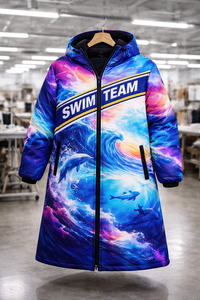 Veste parka Elite Swim, manteau long à capuche avec doublure polaire chaude, coupe-vent et résistant à l'eau, couleur bleu vif - Product Image 6