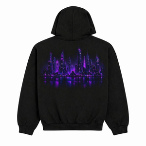 Sudadera con Capucha Negra para Hombre, Diseño Cyberpunk con Estampado de Paisaje Urbano, Bolsillo Canguro, Manga Larga, Logotipo Personalizado OEM ODM - Product Image 2