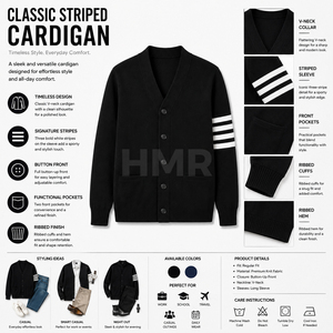 HMR Acrylic Sisterhood Sorority Cardigan en tricot noir à col en V, écologique, avec rayures blanches, pull décontracté - Product Image 6