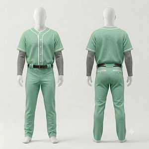 Men's <b>Baseball</b> Uniform Set Green Jersey Pants Button Closure Breathable Sublimation Print Team Apparel Adult Regular Fit - Product Image 1