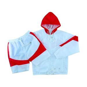 Premium Quality Custom Men's White Red Color Blocking Hooded Tracksuit <b>Set</b> Sporty <b>Knitted</b> Polyester Breathable Spring Outerwear - Product Image 1
