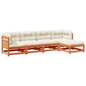 Ensemble de canapés de jardin en bois de pin massif brun ciré avec tissu Oxford et coussins en coton PP - Product Image 2