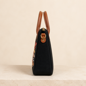 Sac fourre-tout décontracté en toile brodée durable avec doublure en cuir PU, bandoulière croisée, fermeture éclair et motif floral pour femme - Product Image 6