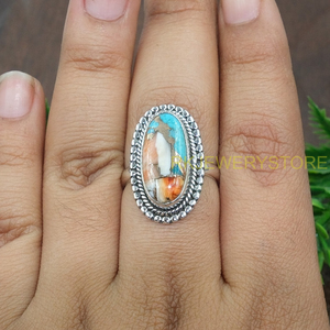 Anillo de Plata de Ley 925 con Gema de Turquesa de Ostra Espinosa Naranja de Alta Calidad, Diseño Hecho a Mano, Anillo de Promesa, Joyería Boho, Regalo - Product Image 5