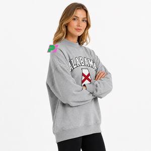 เสื้อสเวตเชิ้ตคอเต่าผู้หญิง ตกแต่งด้วยตัวอักษร ALABAMA พร้อมลายแผนที่รัฐ  ผ้าฟลีซหนานุ่ม ทรงโอเวอร์ไซส์ - Product Image 2