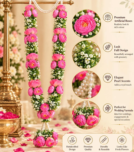 Varmala de Rosas Rosadas Artificiales Personalizadas, Guirnalda de Boda India con Detalles de Perlas, Jaimala Decorativa para Novios - Product Image 2